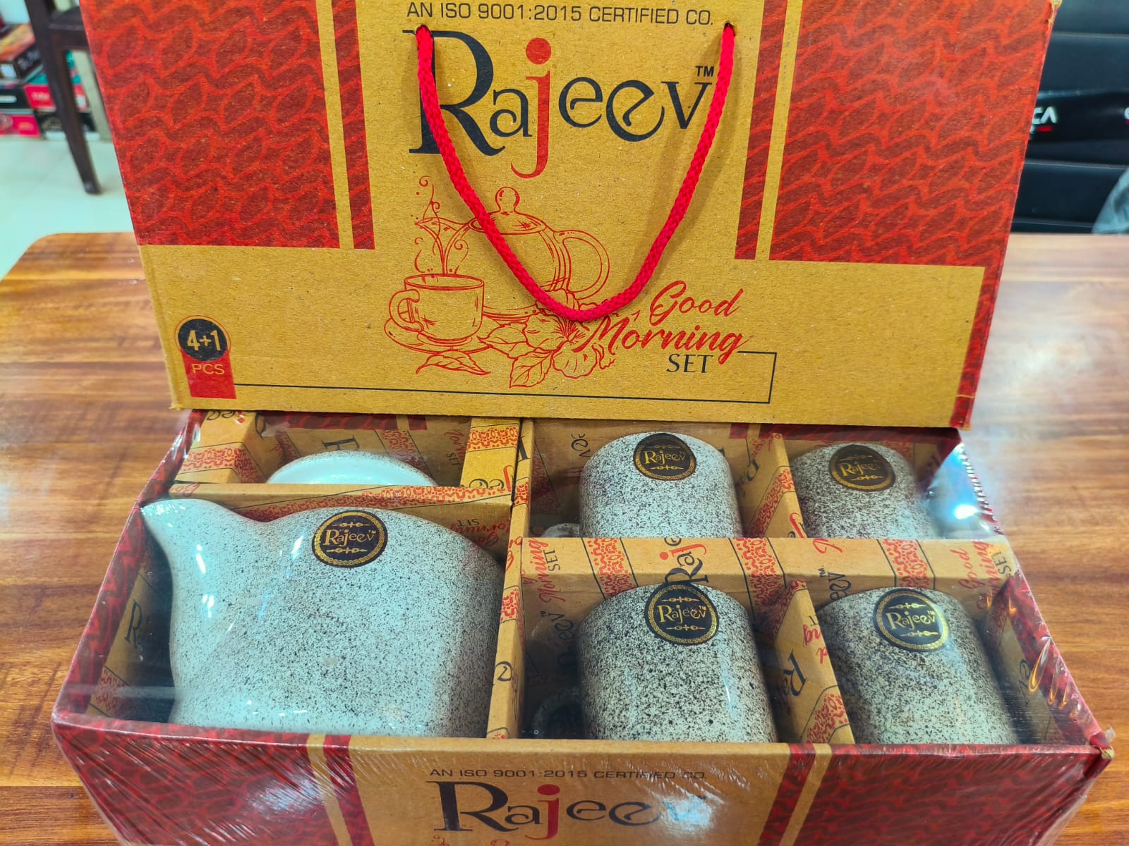 rajeev good morning ceramic set (4+1 pcs – kettle + 4 cups) black
